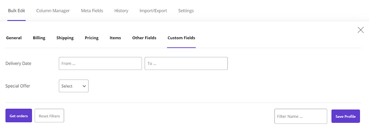 Using custom fields in Filter Form and fetch orders according custom fields 