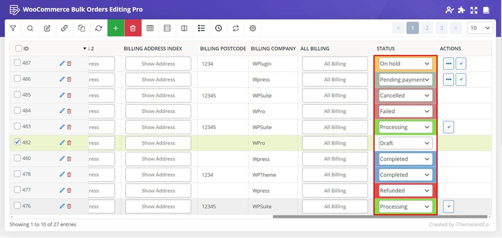 display Status column in different column in order table