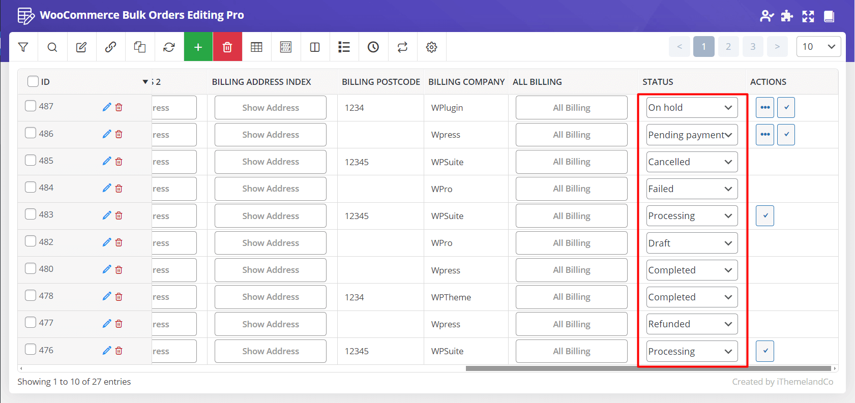 display Status column simply in WooCommerce bulk orders editing