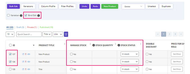 change "stock manage" fields in WooCommerce Product Bulk Editing