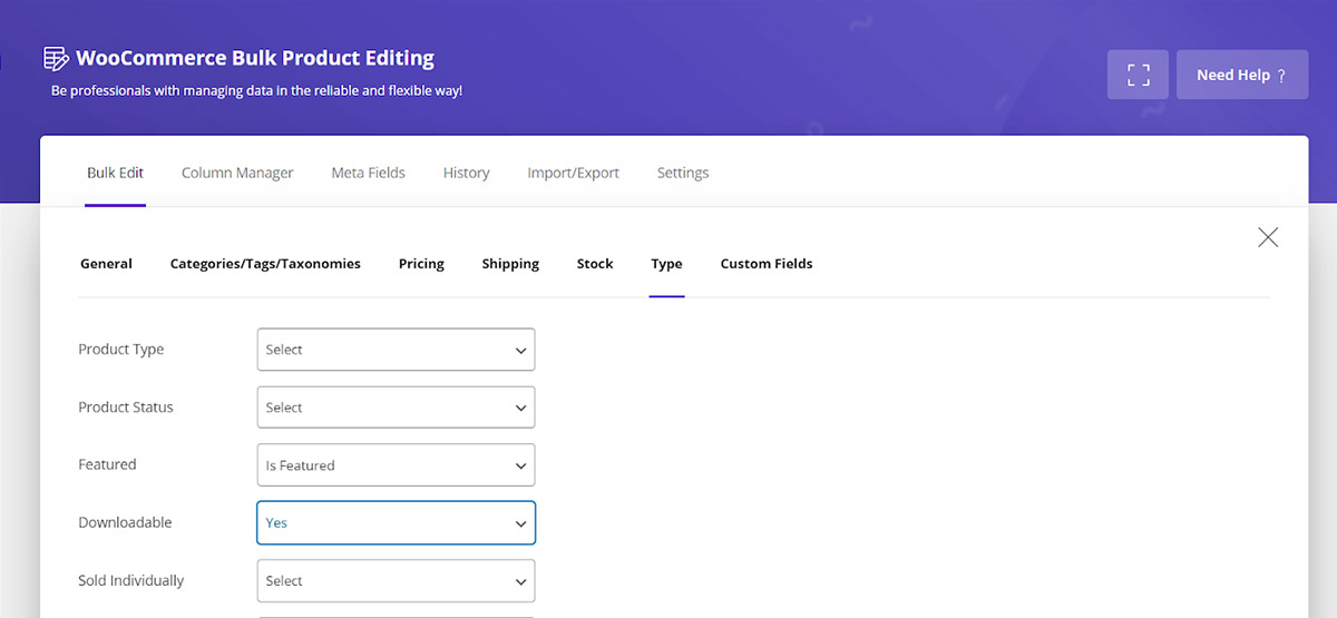 filter products in Woocommerce Bulk Product Editing