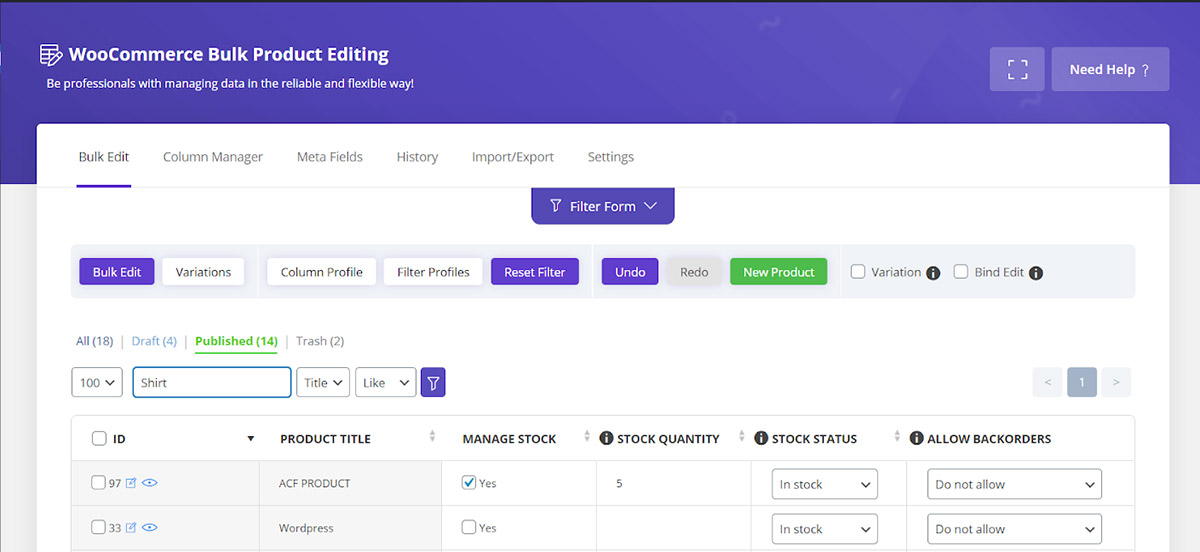 How to bulk edit product stock settings at the same time