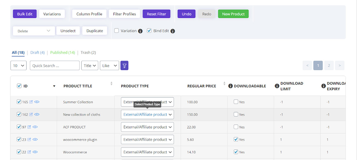 convert multi simple products To external easily
