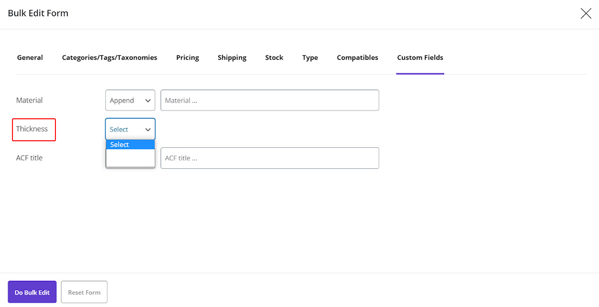 new fields in woocommerce bulk product editing
