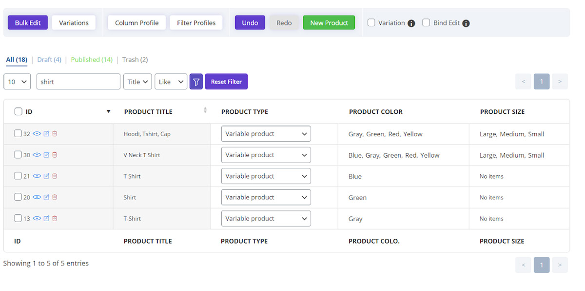 filtering product in Woocommerce product bulk editing plugin