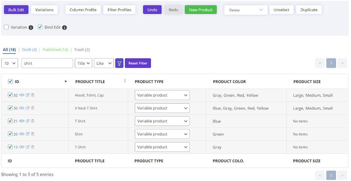 display variable product in woocommerce bulk product editing