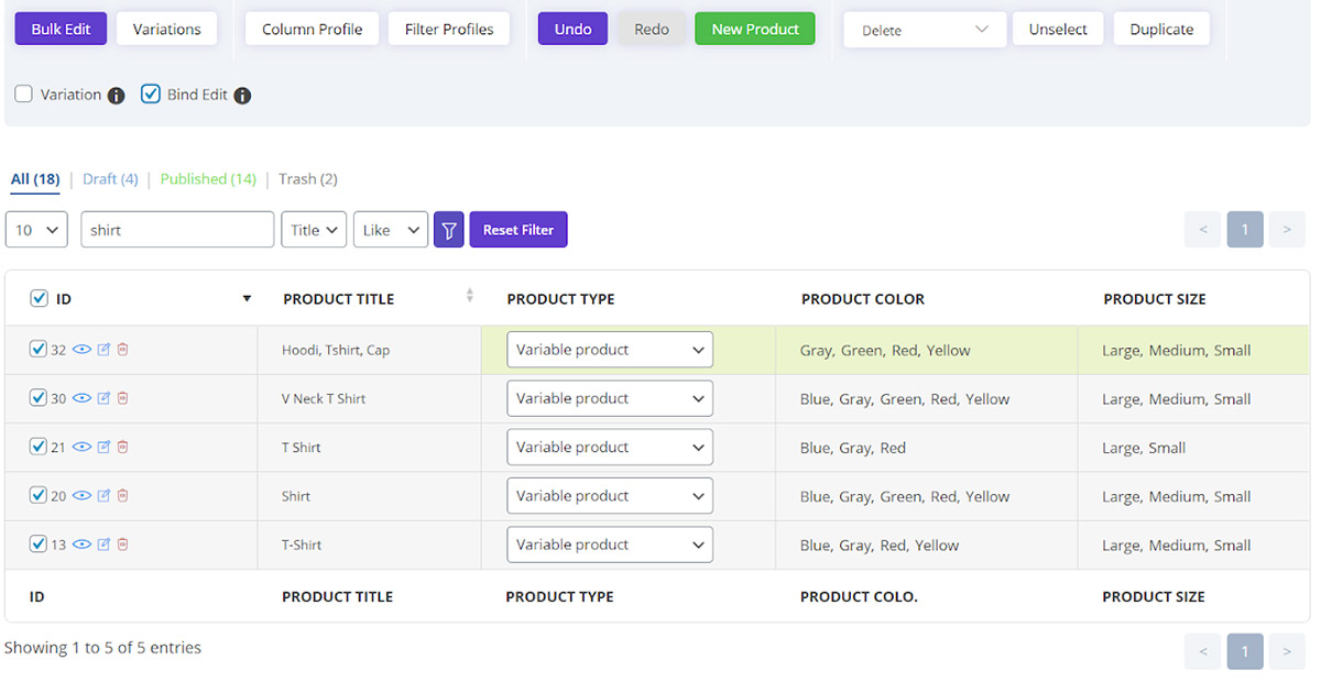 attach and change variation in woocommerce bulk product editing