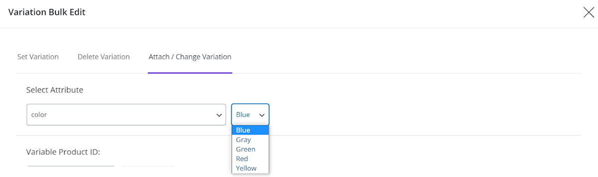 we selected “Blue” from the drop down list