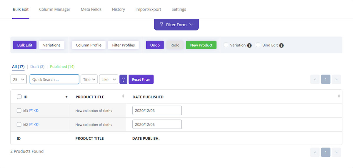 duplicate multiple products in woocommerce bulk product editing