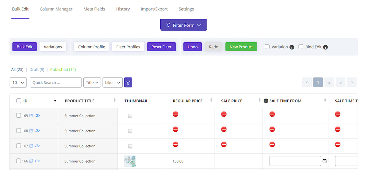 bind editing changes products at same time in woocommerce bulk product editing
