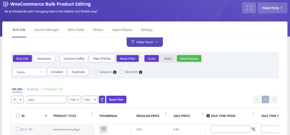 managing product price in woocommerce bulk product editing