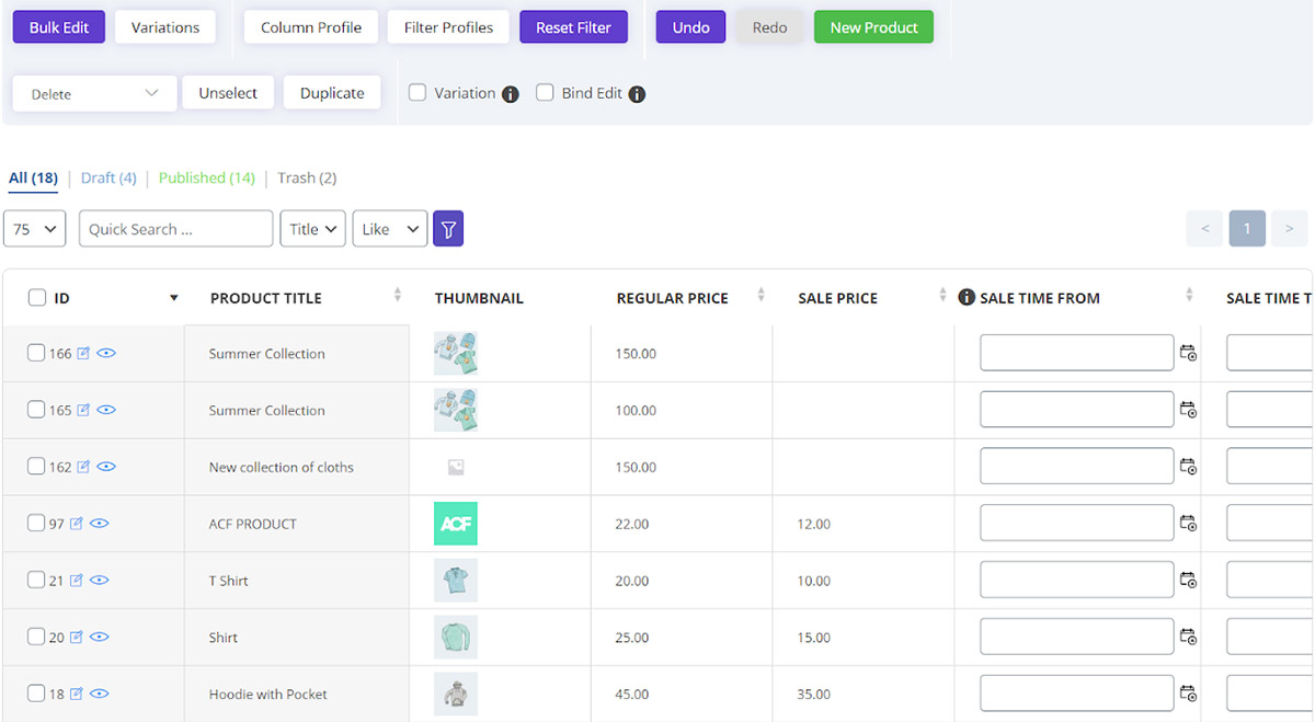 fetch desire product in woocommerce bulk product editing