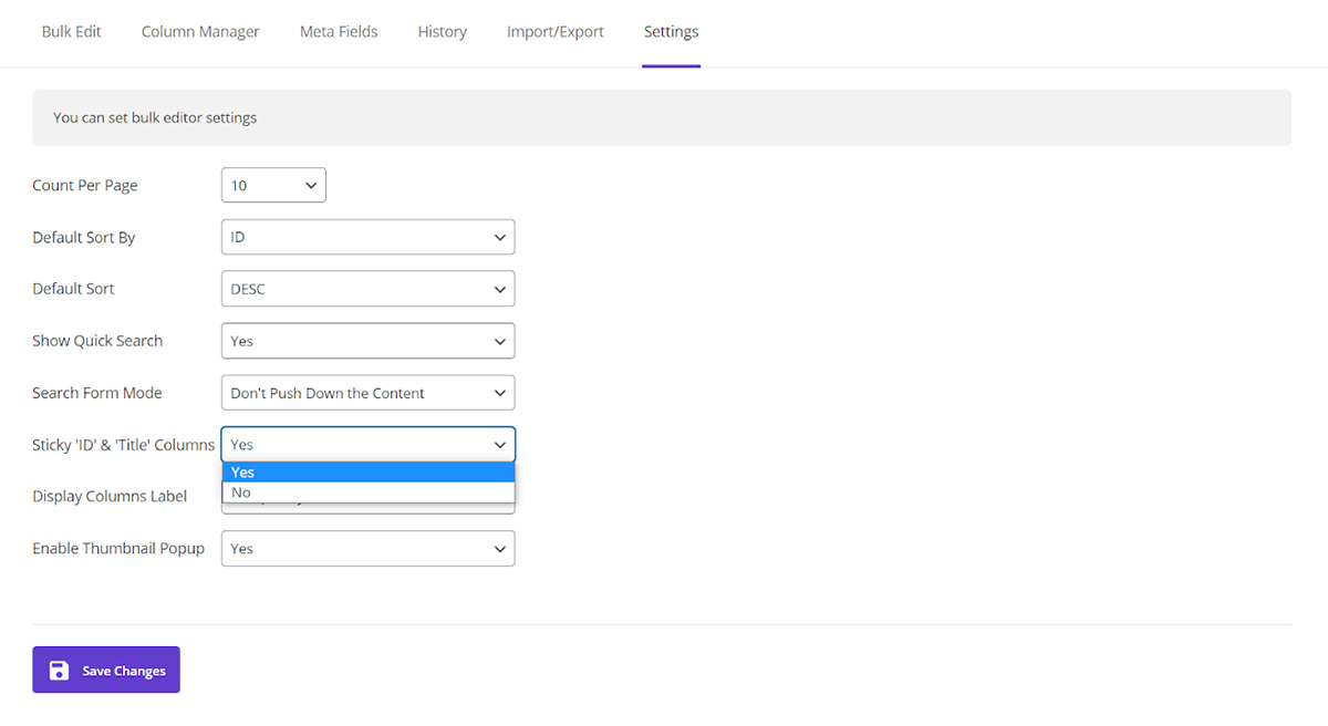 Sticky ID and Title Columns in product table in woocommerce bulk product