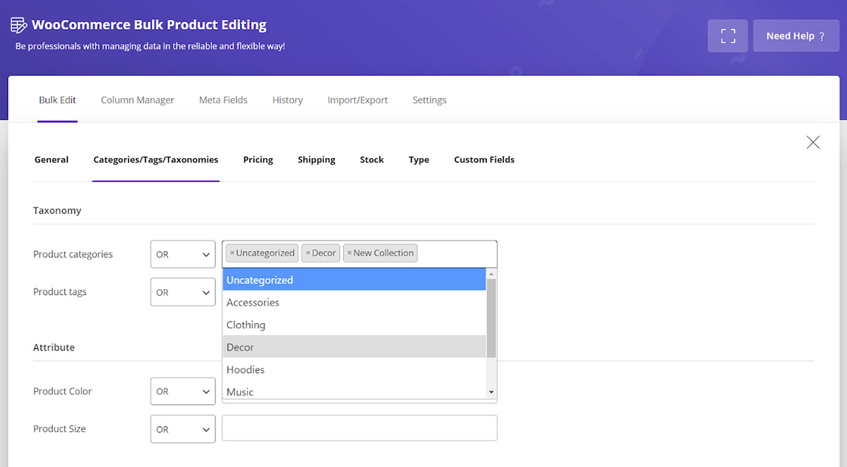 Filter Products in Woocommerce bulk product editing plugin