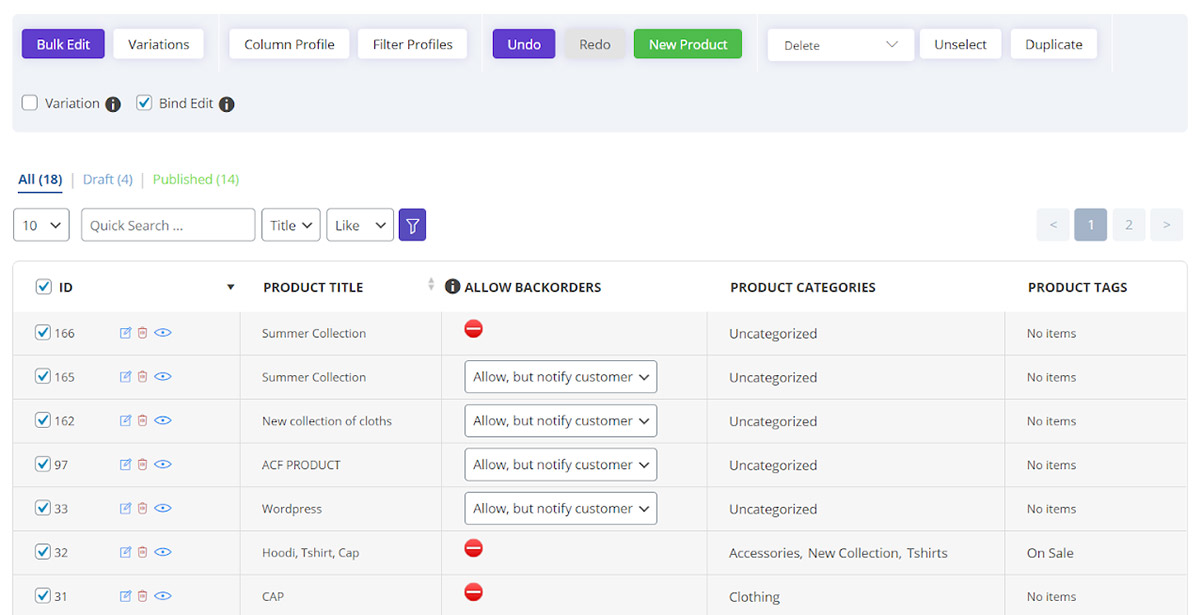 manage backorders products in woocommerce bulk product editing