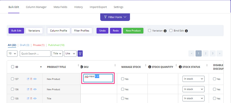 append id to SKU in WooCommerce Bulk Product Editing Plugin by ithemelandco