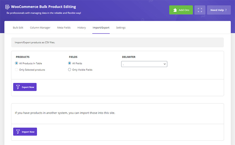 Import and Export products in WooCommerce Bulk Product Editing by ithemelandco