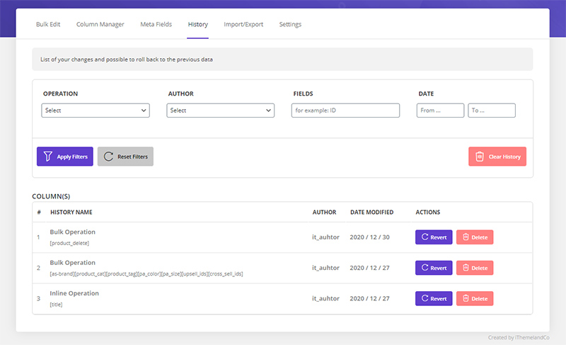 roll back the last change in WooCommerce Bulk Product Editing by ithemealndco