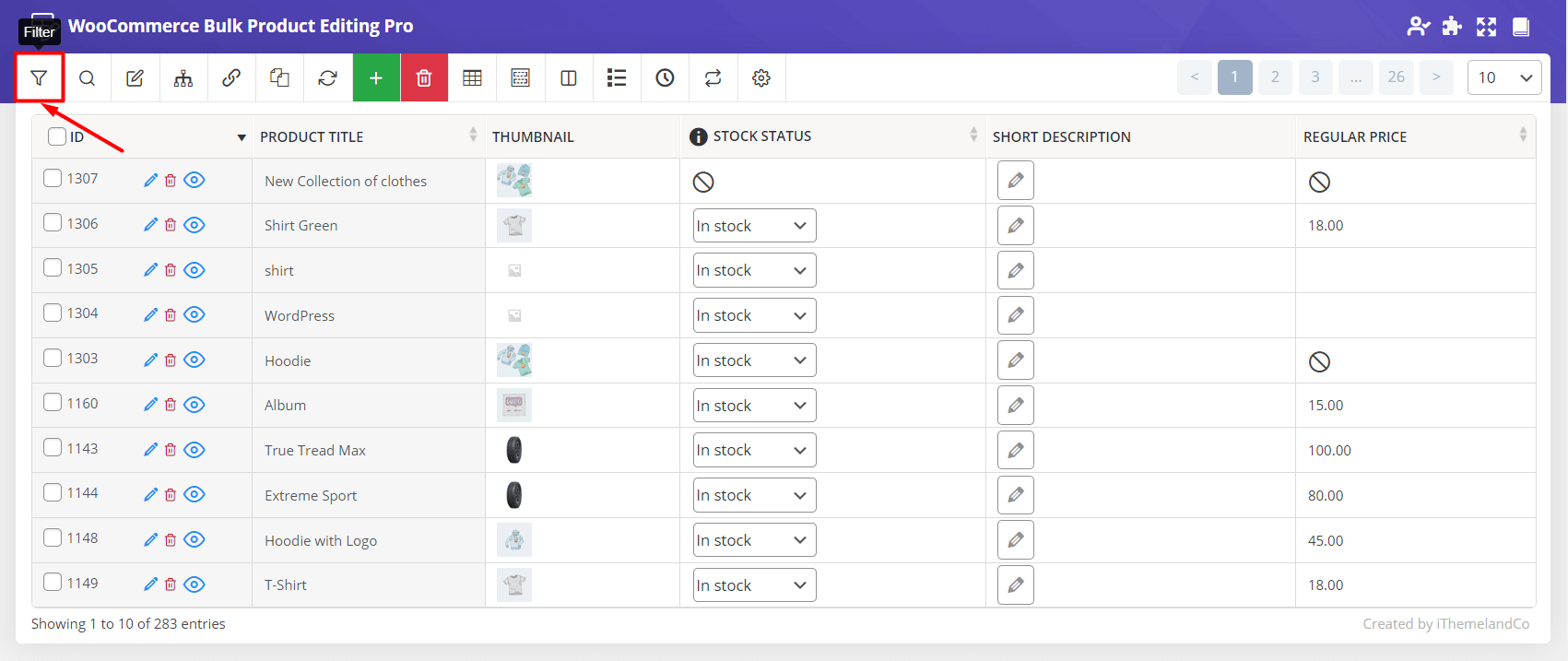 select Filter Form in WooCommerce bulk product editing plugin