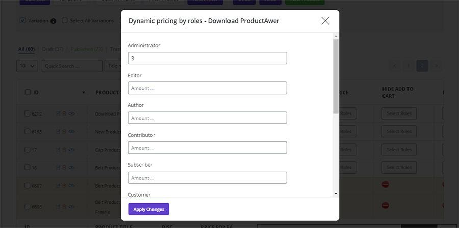 bind edit dynamic pricing fields