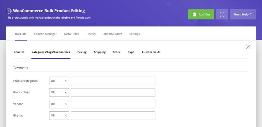 edit vendor in bulk edit form