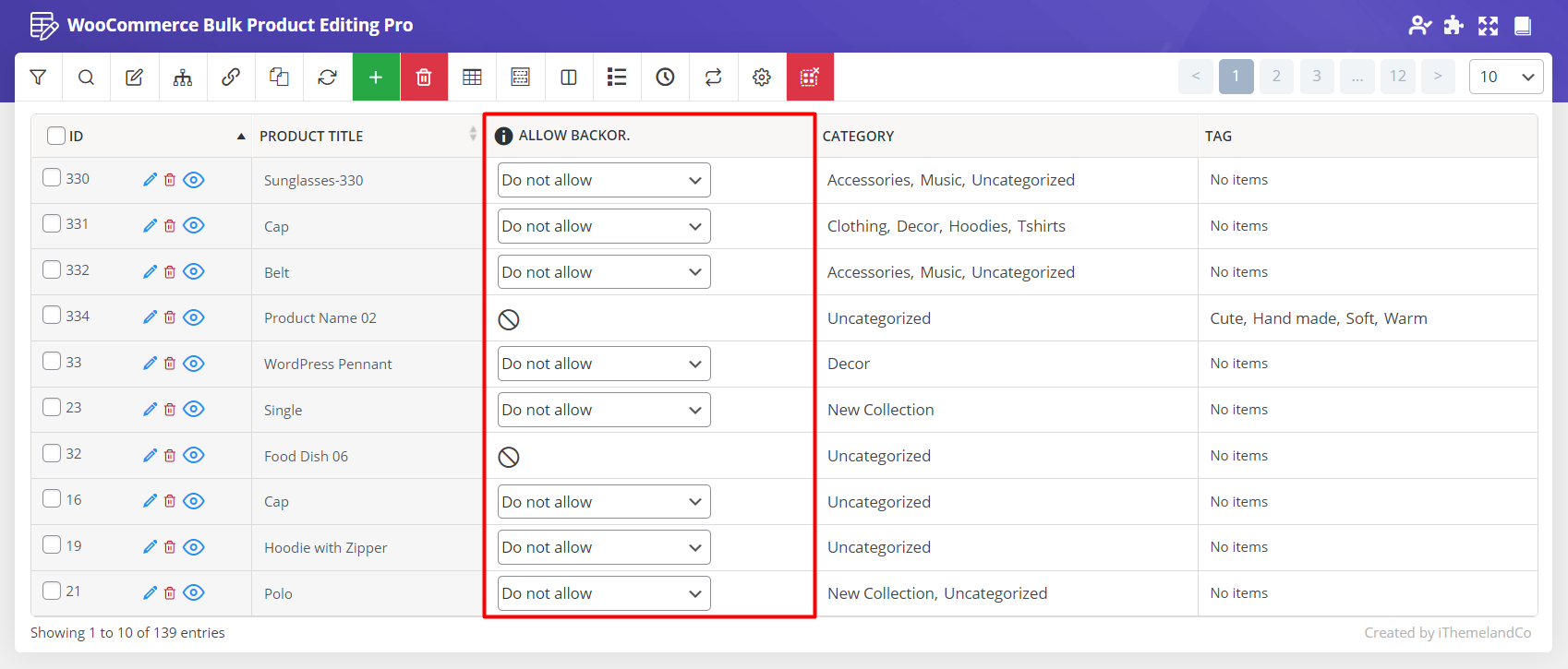 mange backorders products fields in WooCommerce bulk product editor
