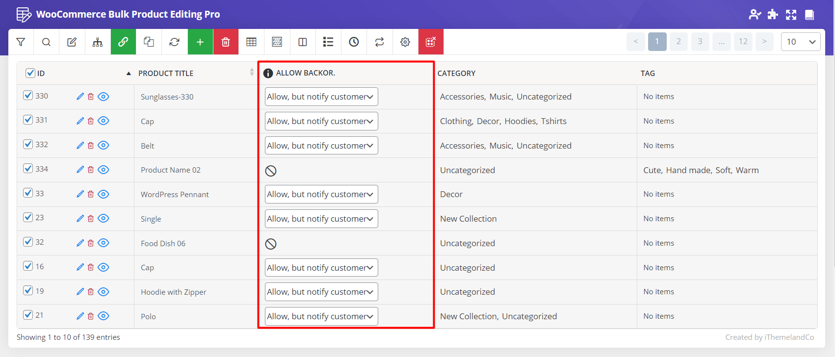 manage backorders products in WooCommerce bulk product editing