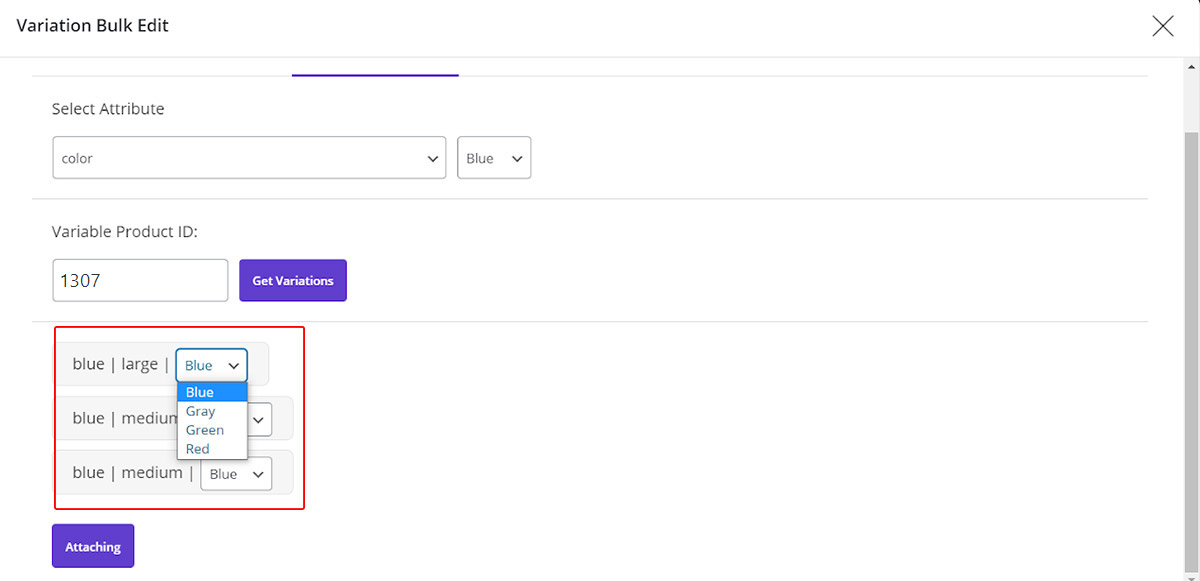 managing variable product by WooCommerce bulk product editing