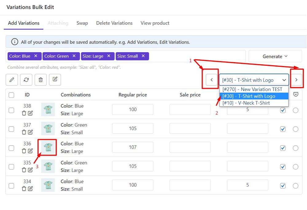 navigate products and edit variation image