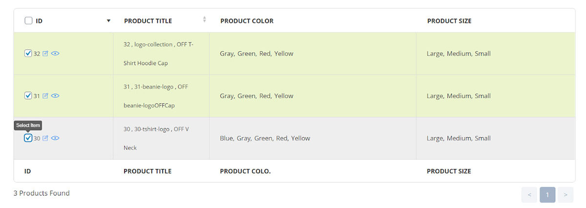 display products in woocommerce bulk product editing