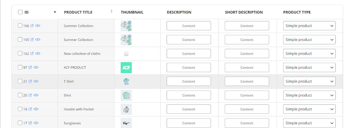 the filtered products will be display in the product table