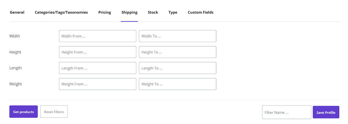 Filter products by shipping details