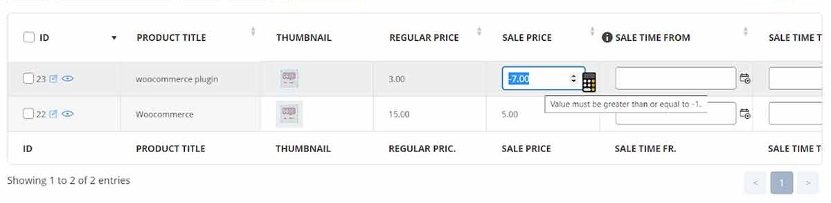 Inline edit of product price in woocommerce bulk product editing