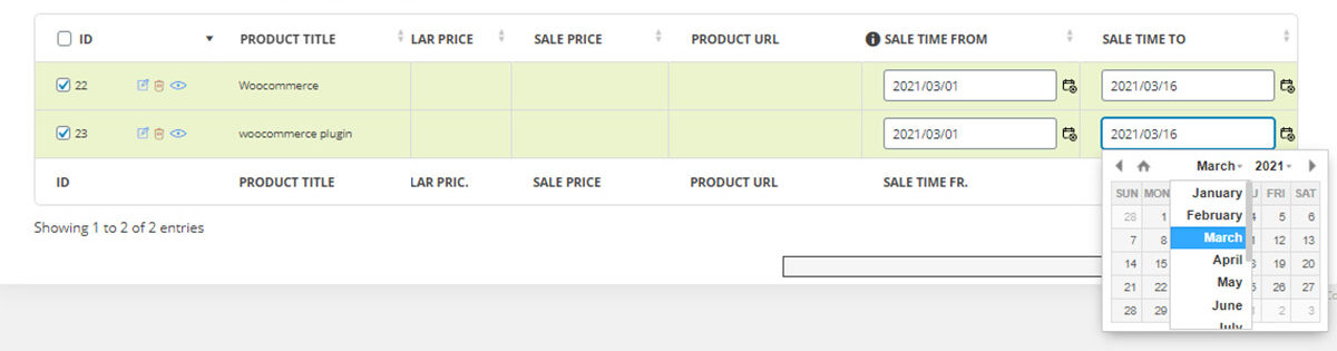 change sale Time in Woocommerce bulk product editing plugin