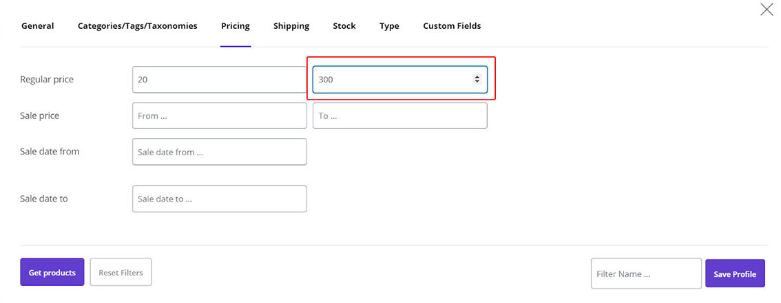 Regular Price in Woocommerce bulk product editing plugin