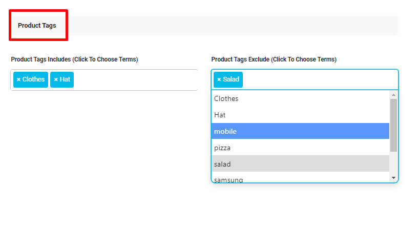 select products by tag to show in product table