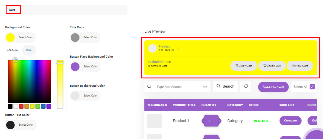 Change cart section template in woocommerce product table plugin