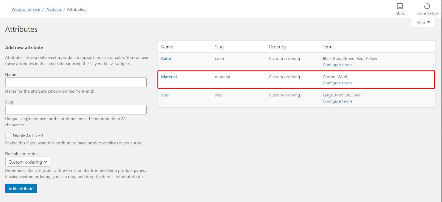 New attribute in WooCommerce