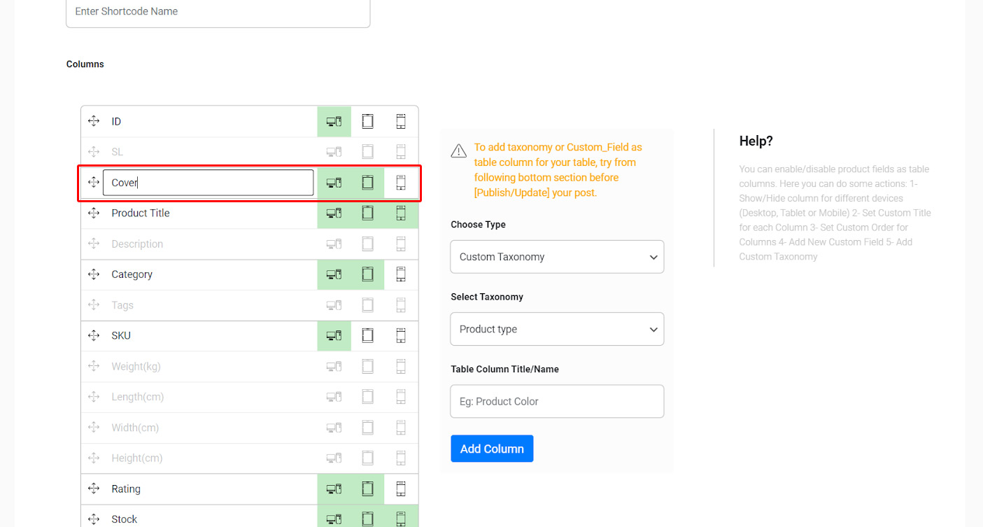 Change columns name in WooCommerce product table plugin