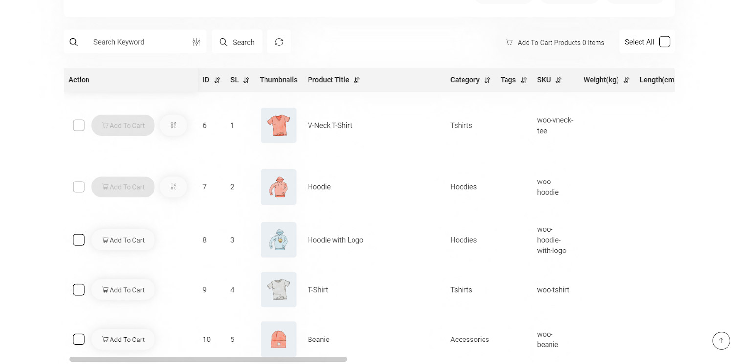 Display sticky column in woocommerce product table plugin