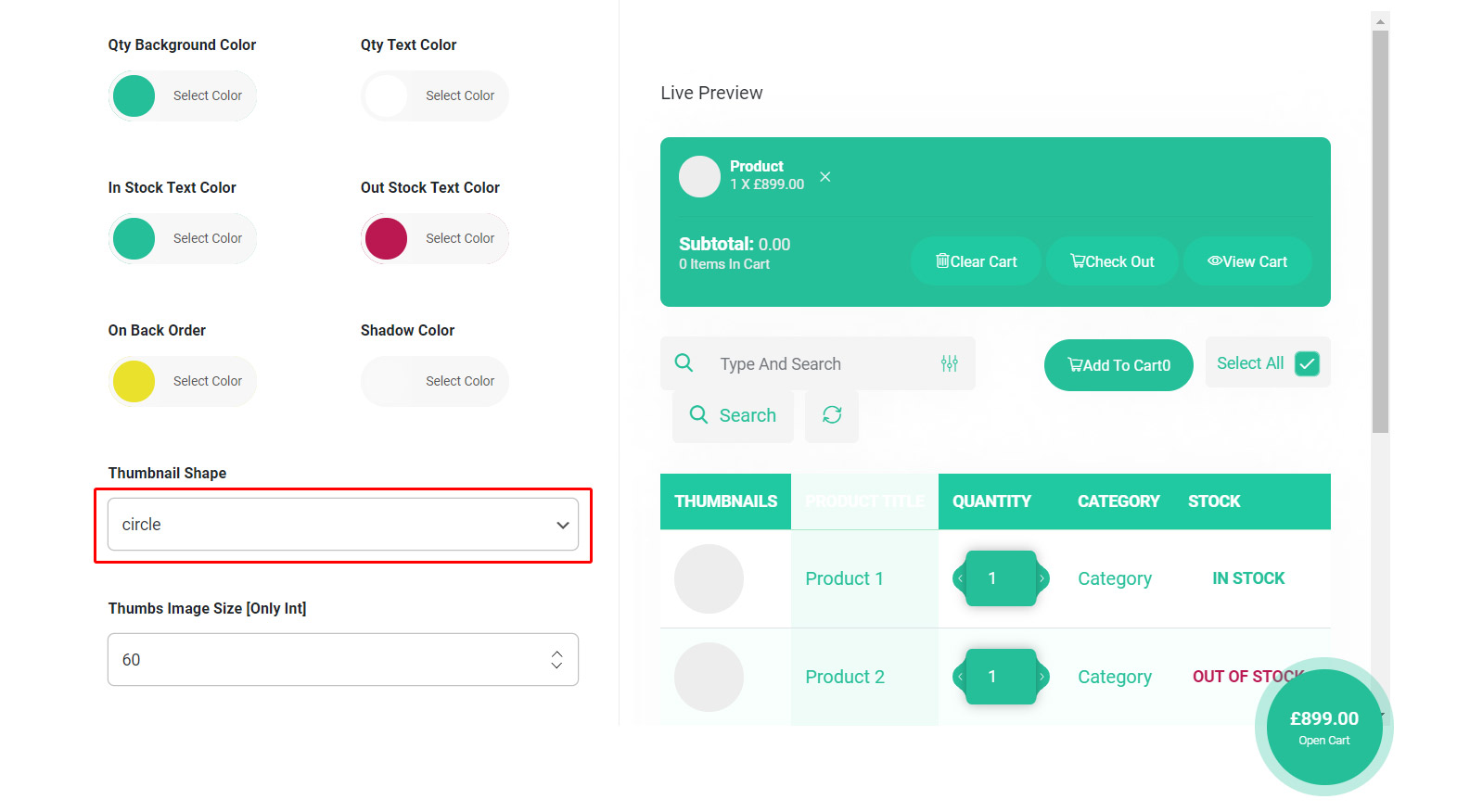 Change product thumbnail shape in woocommerce product table plugin
