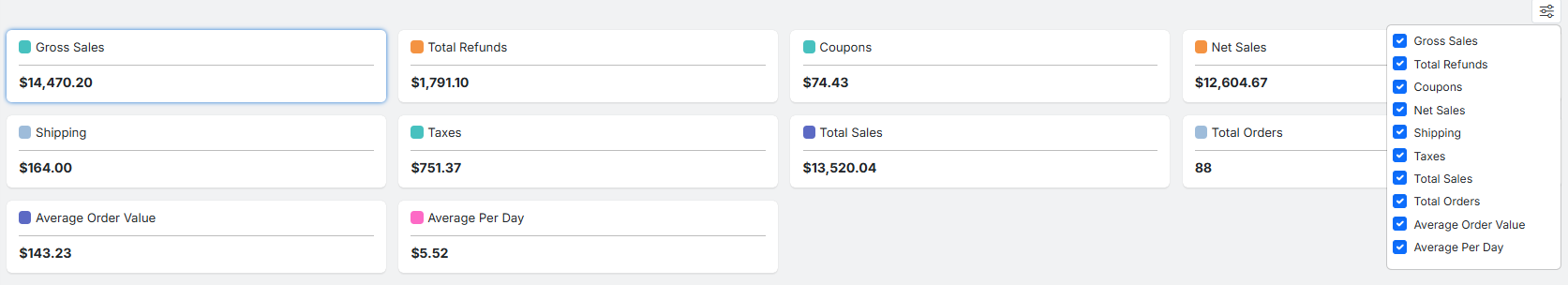 Customize metrics to show in report