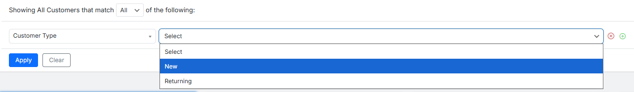 Filter by customer type
