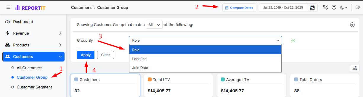 Open customer group report in reportit by iThemelandco