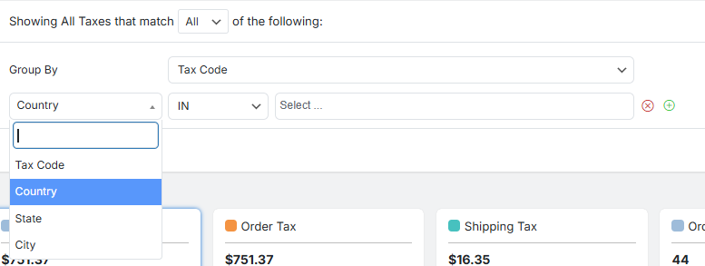 Fitler taxes report by country