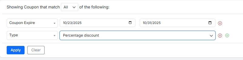 Select fitler coupon fields