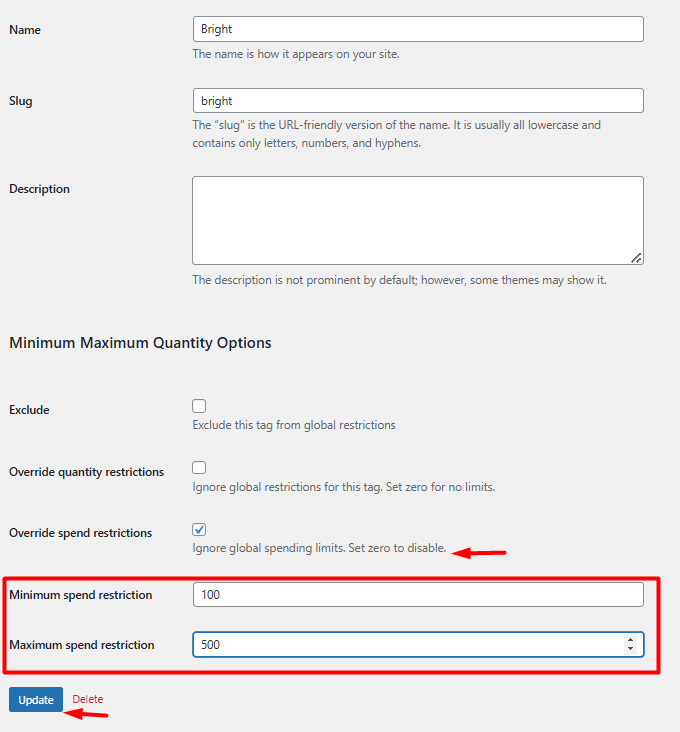 Setting spend limit for individual product tag
