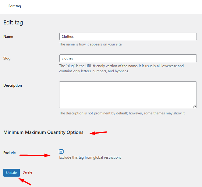 mark exclude tag for indiidual product tag restriction