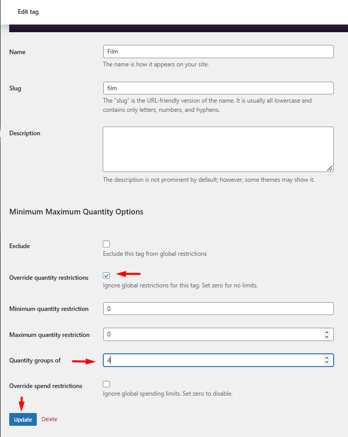set group size limit for individual tag