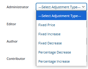 Show role-based pricing plugin adjustment type options
